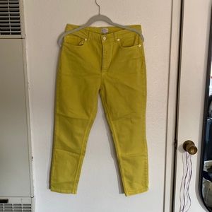 French Connection chartreuse acid yellow high rise ankle jeans